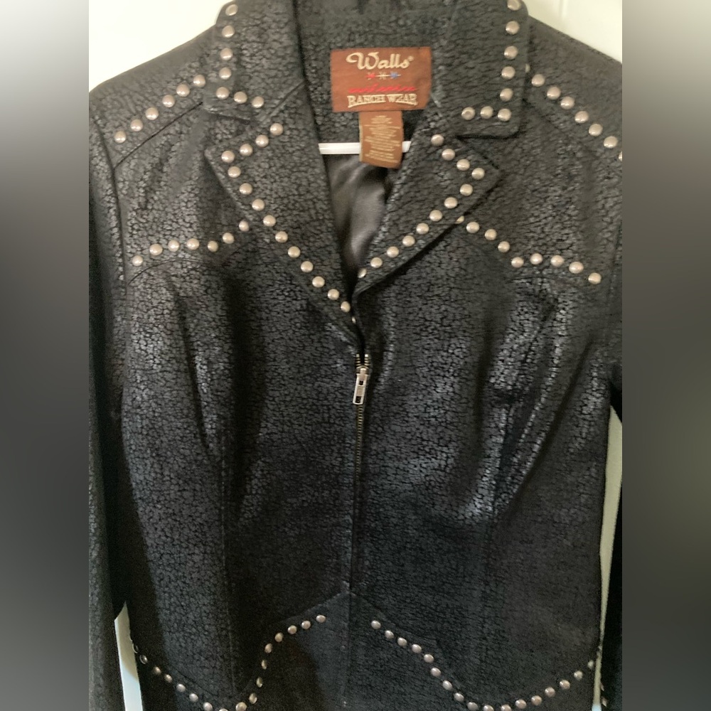 Walls Ranch Vintage womens SZ L Black leather Western style jacket stud accents - Picture 9 of 15